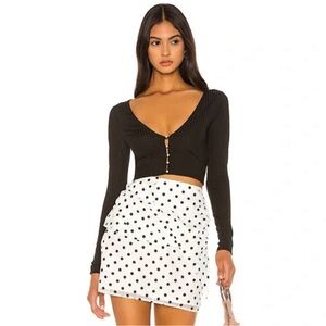 Revolve Camila Coelho Miranda Crop Cardigan Black with Pearl Buttons